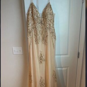 Elegant Gold Embellished Evening Gown